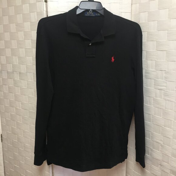 Polo Ralph Lauren black red pony long sleeve polo Large - Picture 1 of 10